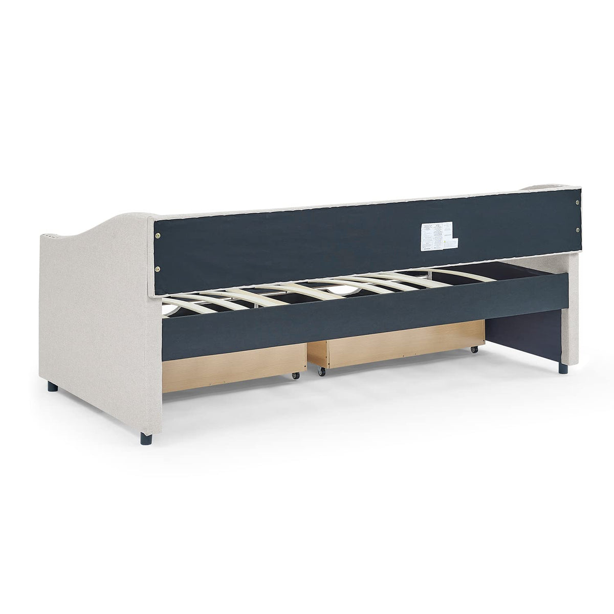 Beige Twin Size Upholstered Daybed with Drawers V6135