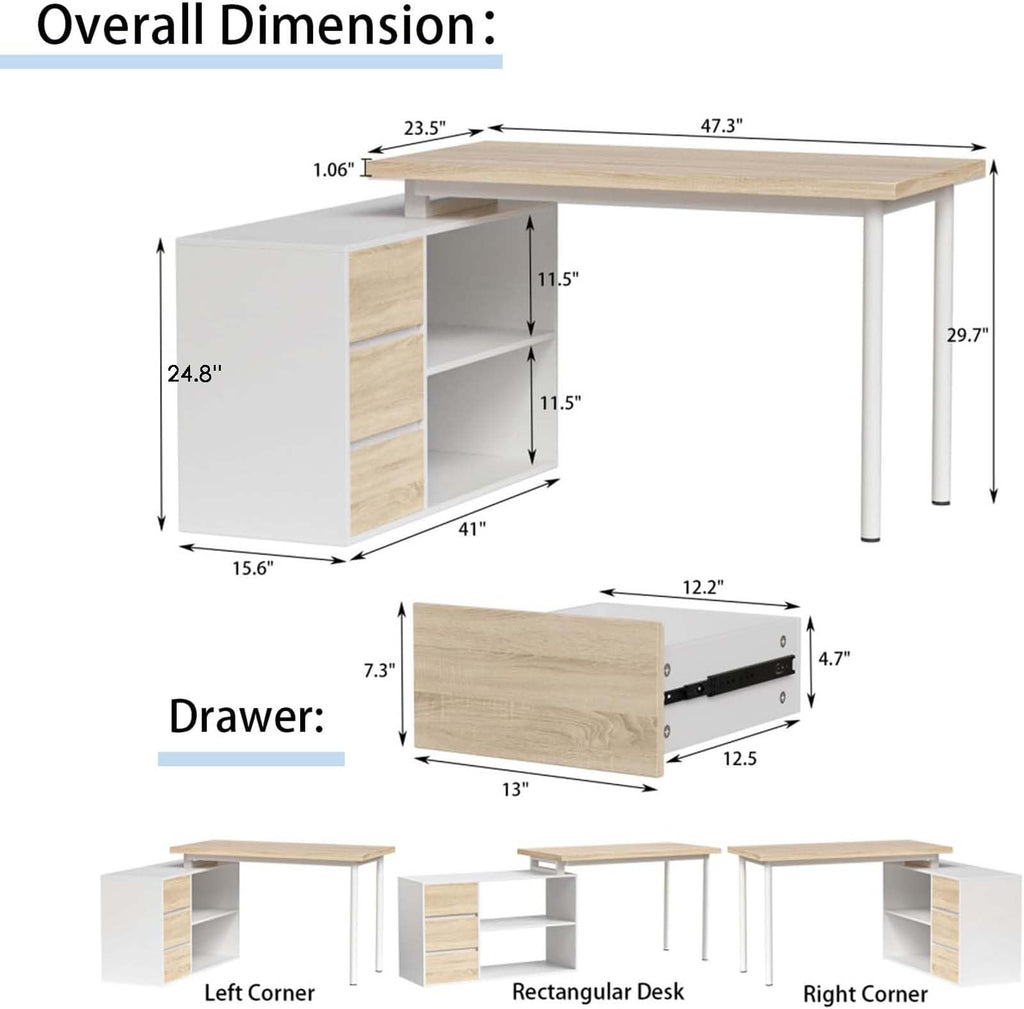L Shaped Computer Desk with File Drawers & Storage Shelves P4332