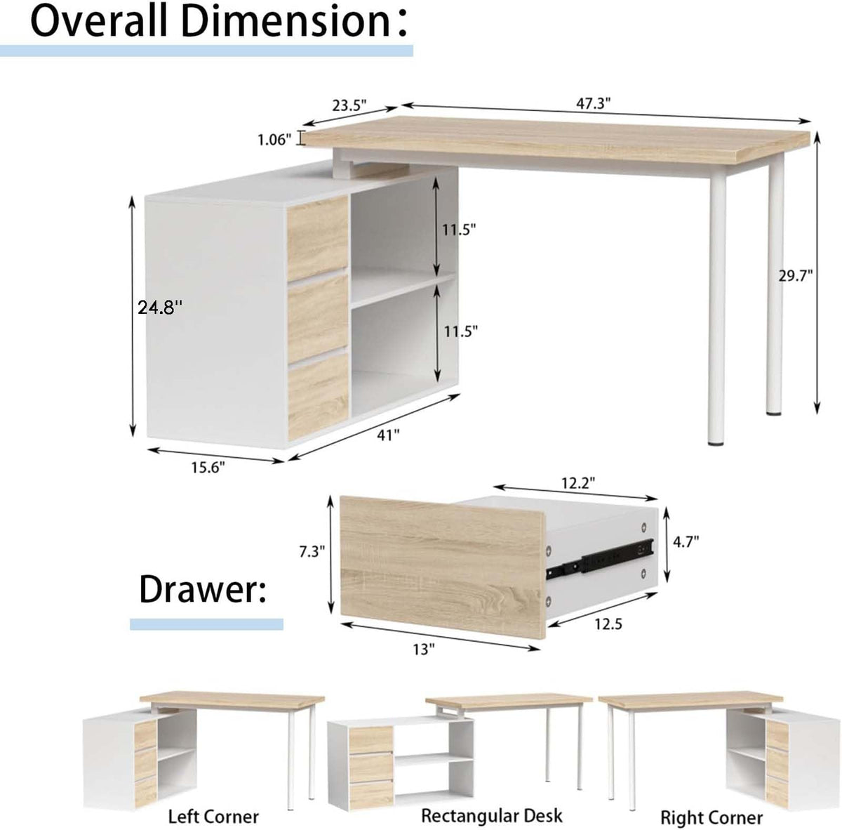 L Shaped Computer Desk with File Drawers & Storage Shelves P4332