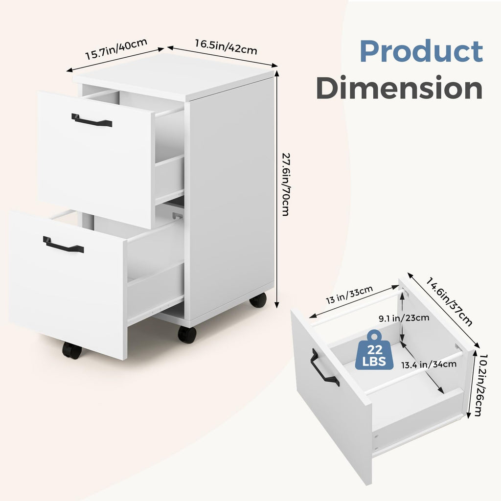 2 Drawer White Rolling Wood File Cabinet V790863