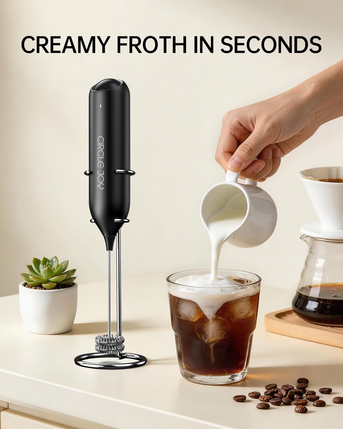 Rechargeable Handheld Milk Frother with Stand W92618