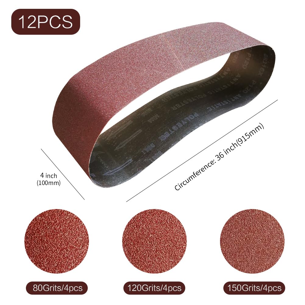 4 x 36 Inch 12 Pcs Aluminum Oxide Sanding Belt C476