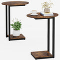 Small C-Shaped Wood Side Table Set of 2 with Metal Frame R702