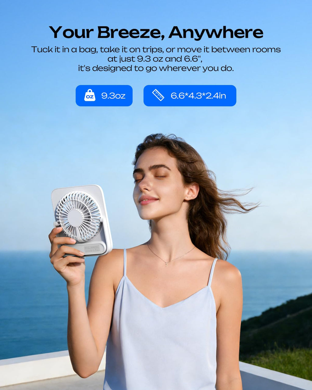 Portable Rechargeable Desk Fan 4000mAh 4-Speed 6.5 Inch White D33809