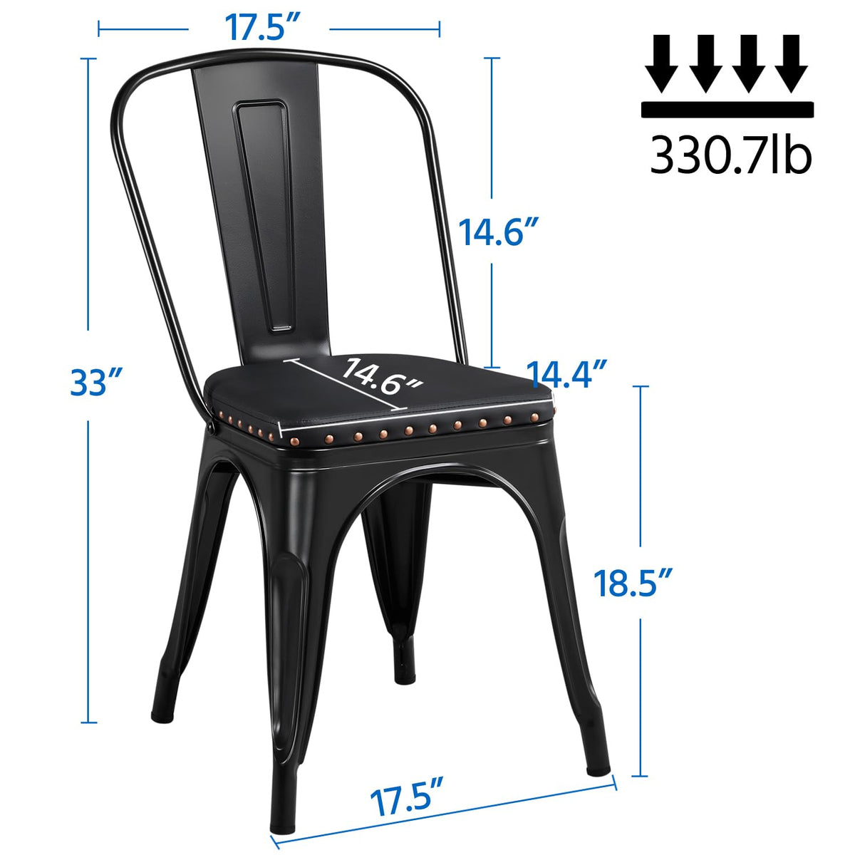 Black Cushioned Metal Dining Chairs Set of 4 S234