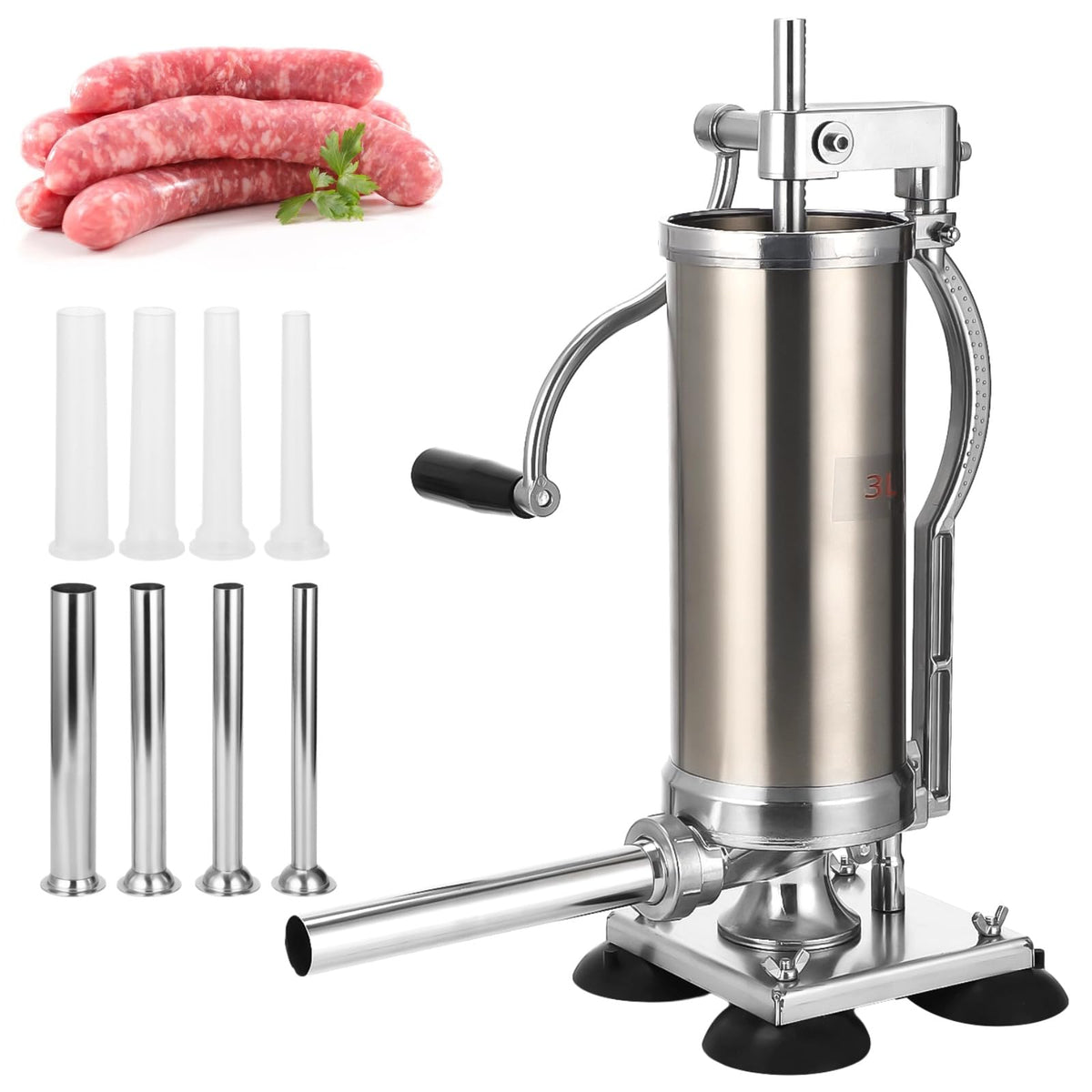 3L Hand Crank Stainless Steel Sausage Stuffer with 8 Tubes C181