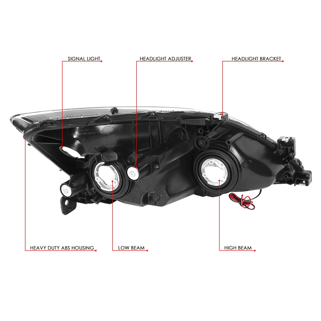 Black Headlight Assembly with LED Day Running Light E2133