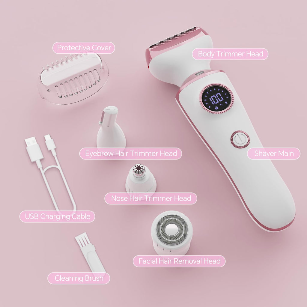 Electric Razor for Women, 4-in-1 Bikini Trimmer & Body Shaver, Rechargeable Wet/Dry D751