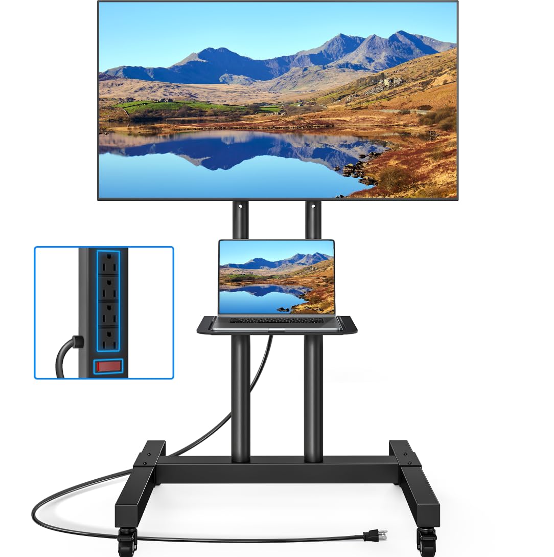 Mobile TV Cart Rolling TV Stand with Power Outlet for 32-83 Inch Screens Y69988