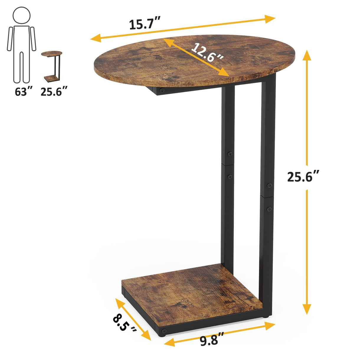 Small C-Shaped Wood Side Table Set of 2 with Metal Frame R702