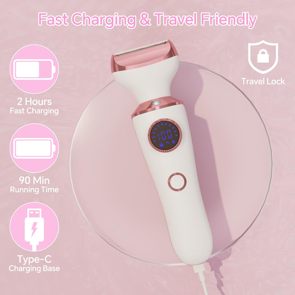 Electric Razor for Women, 4-in-1 Bikini Trimmer & Body Shaver, Rechargeable Wet/Dry D751
