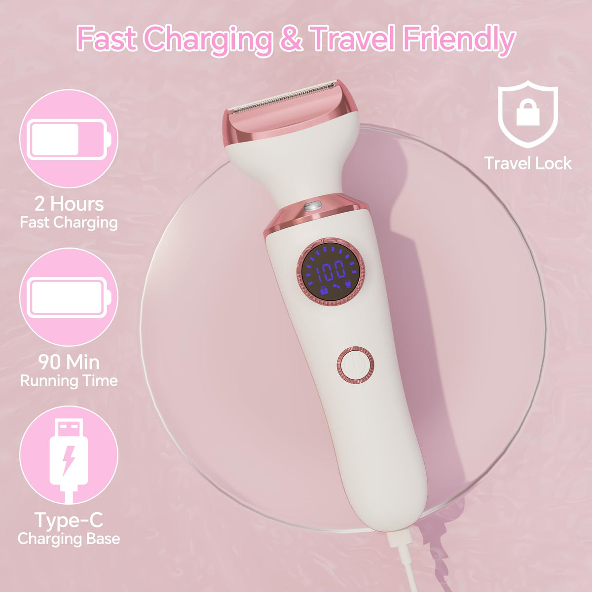 Electric Razor for Women, 4-in-1 Bikini Trimmer & Body Shaver, Rechargeable Wet/Dry D751