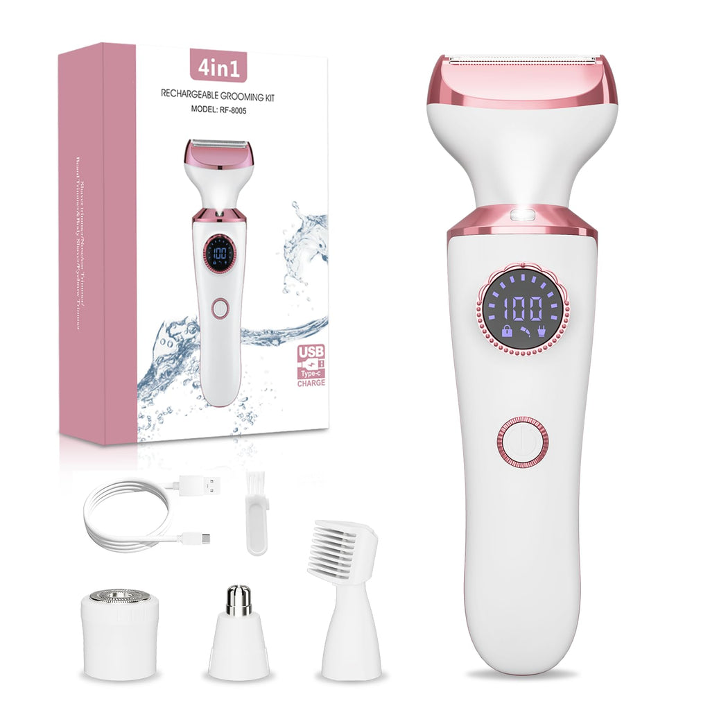 Electric Razor for Women, 4-in-1 Bikini Trimmer & Body Shaver, Rechargeable Wet/Dry D751