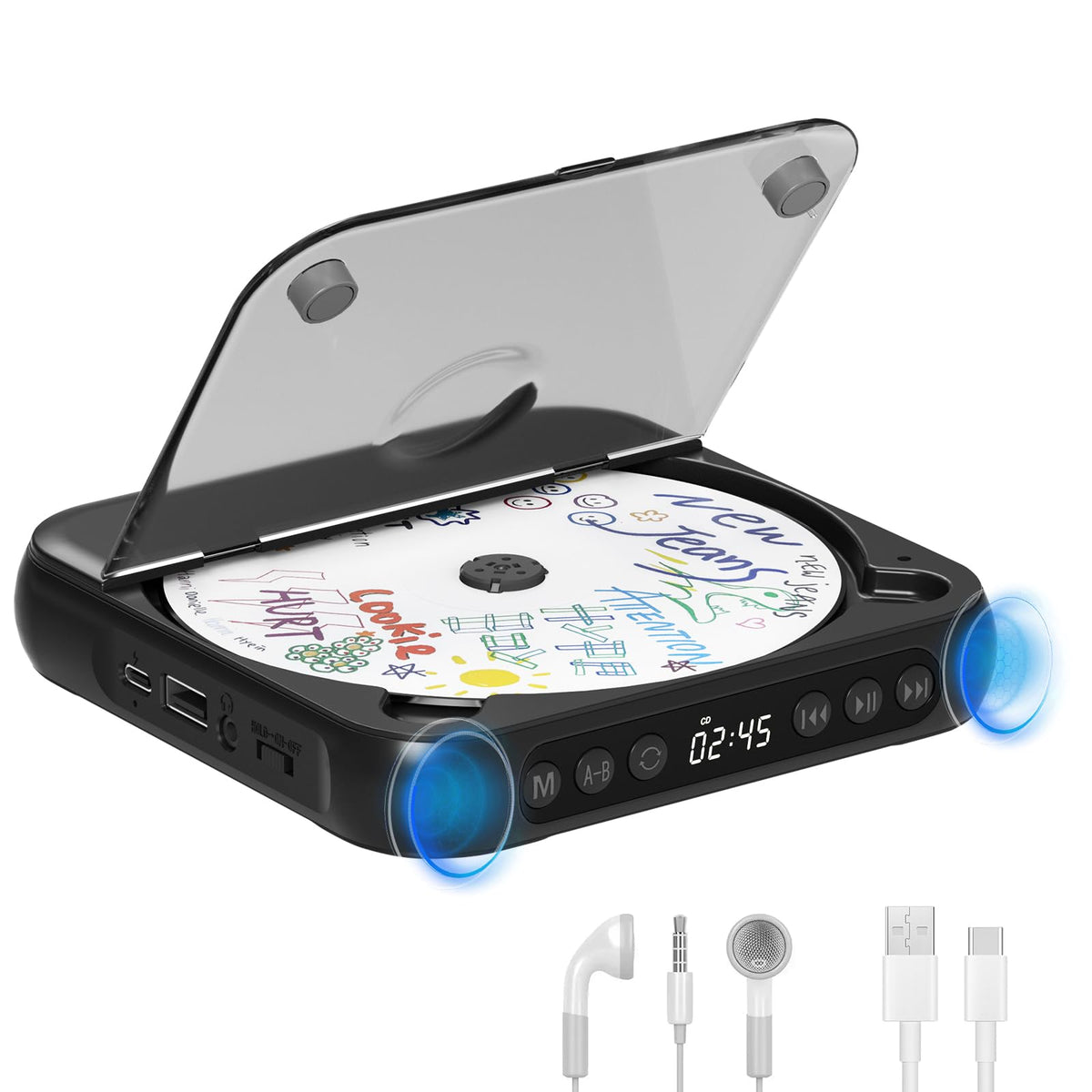 Black Portable Bluetooth CD Player S41705