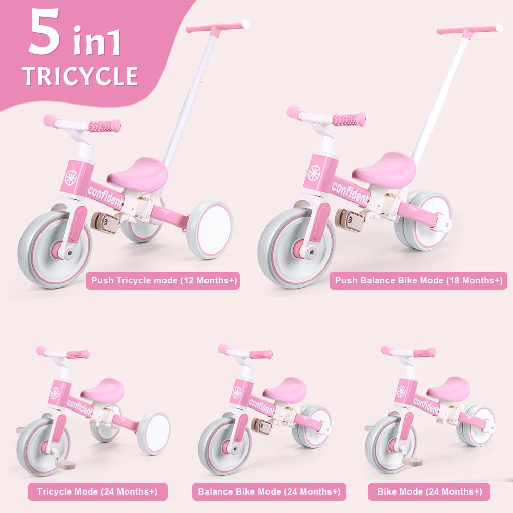 Tricycle for Toddlers 1-3 Year Olds, 5 in 1 Toddler Balance Bike J221746