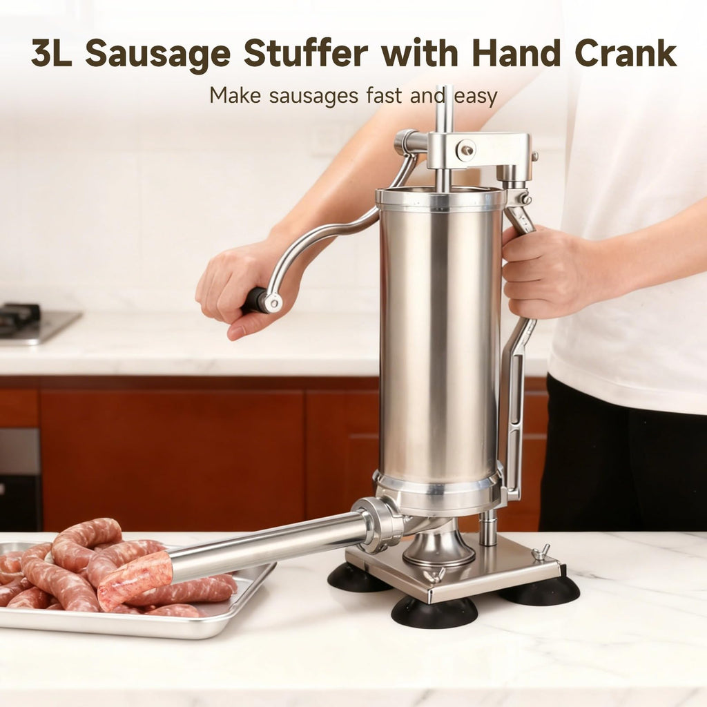 3L Hand Crank Stainless Steel Sausage Stuffer with 8 Tubes C181