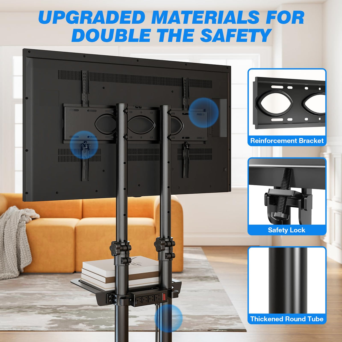 Mobile TV Cart Rolling TV Stand with Power Outlet for 32-83 Inch Screens Y69988