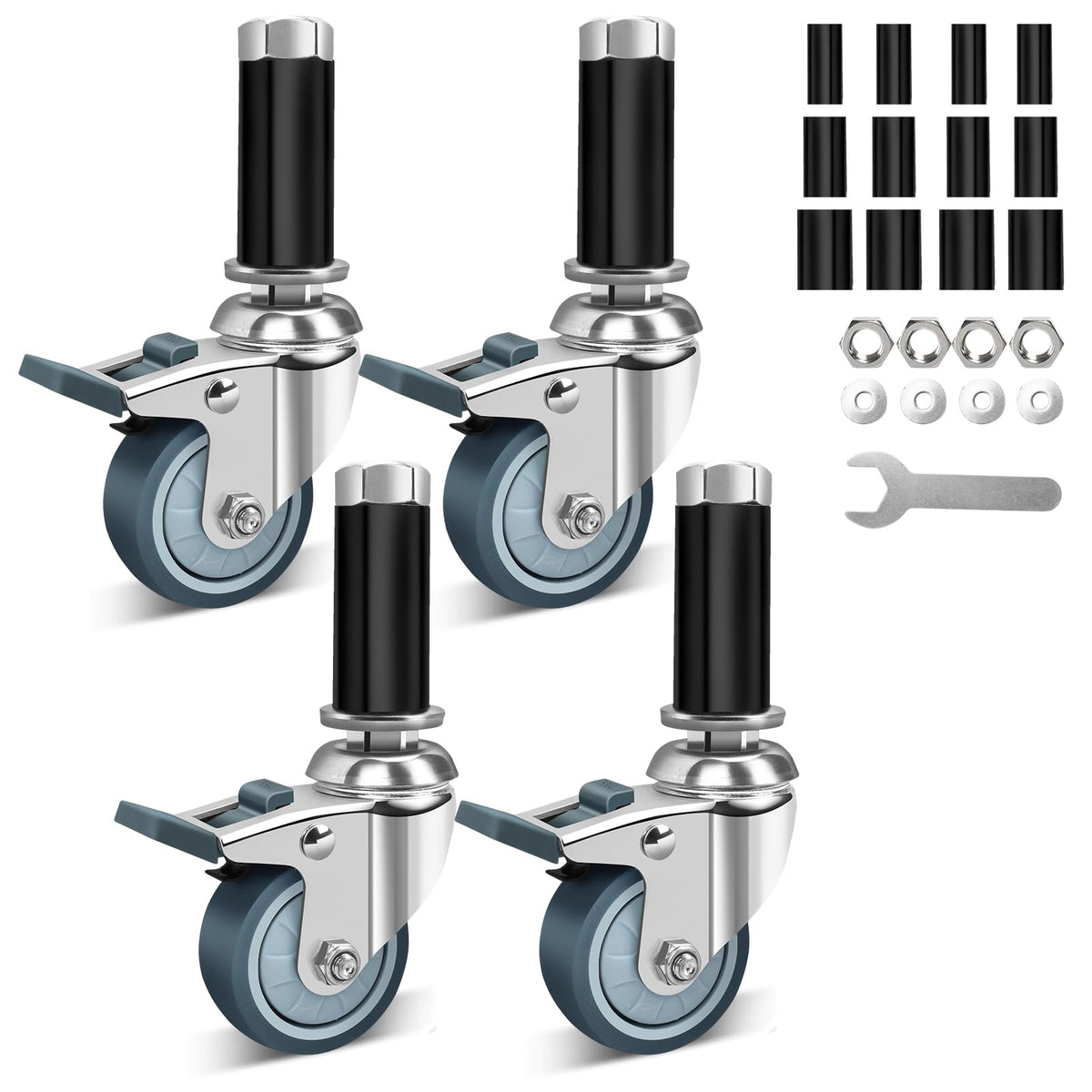 2 Inch Expanding Stem Caster Wheels with Locking Brake Set of 4 U3546