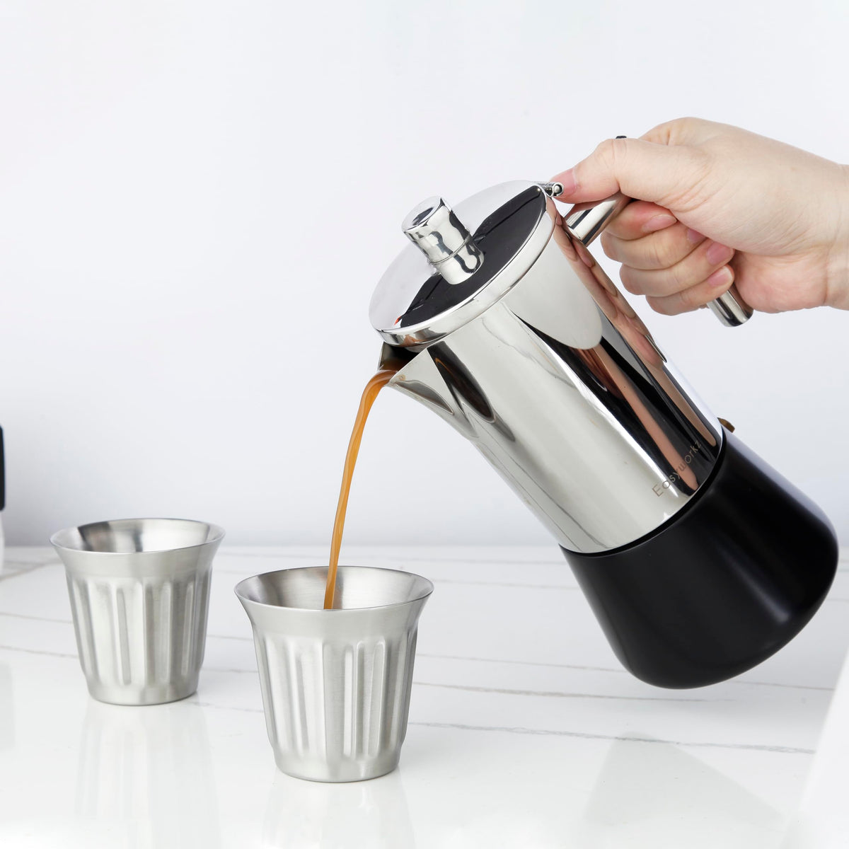 French Press 12 oz and Stainless Steel Double-Wall Espresso Cups 5 oz Set of 2 F222