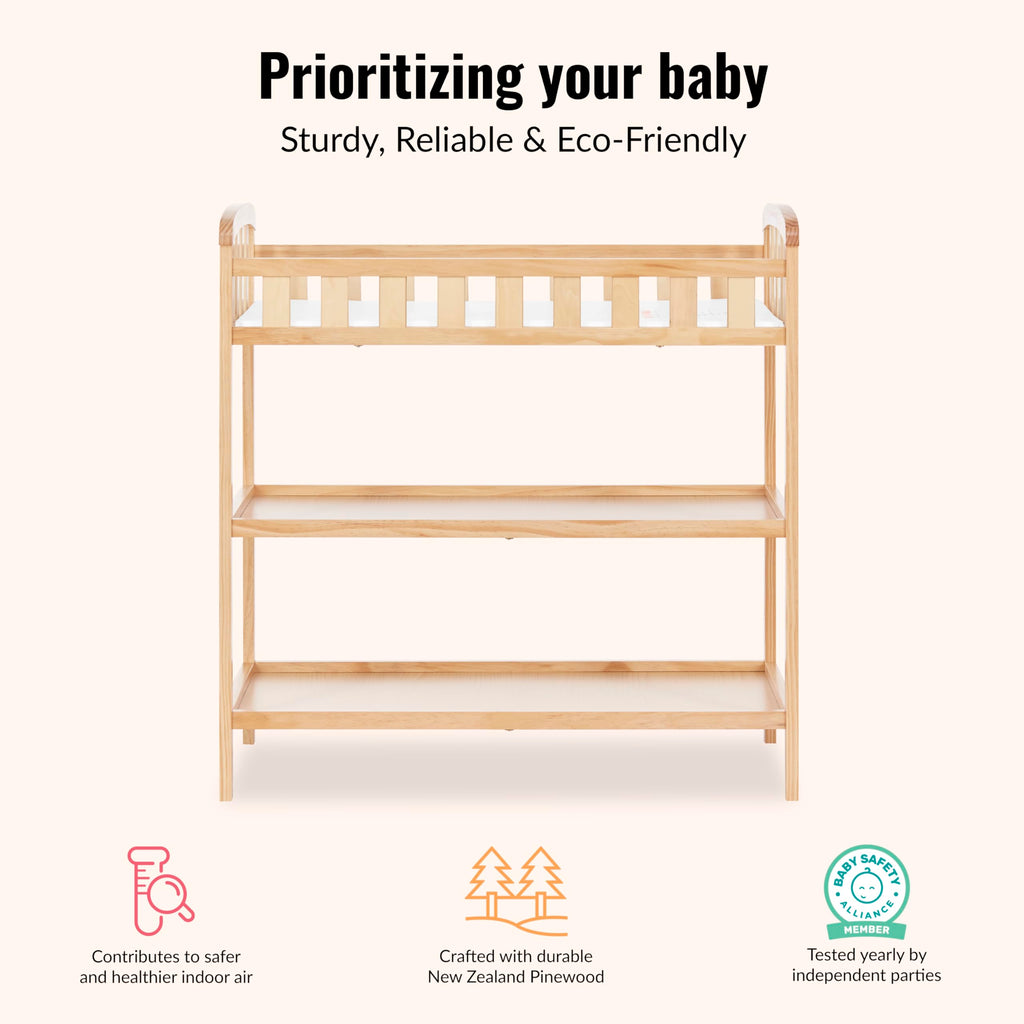 Compact Portable Pinewood Changing Table with Safety Rails E47244