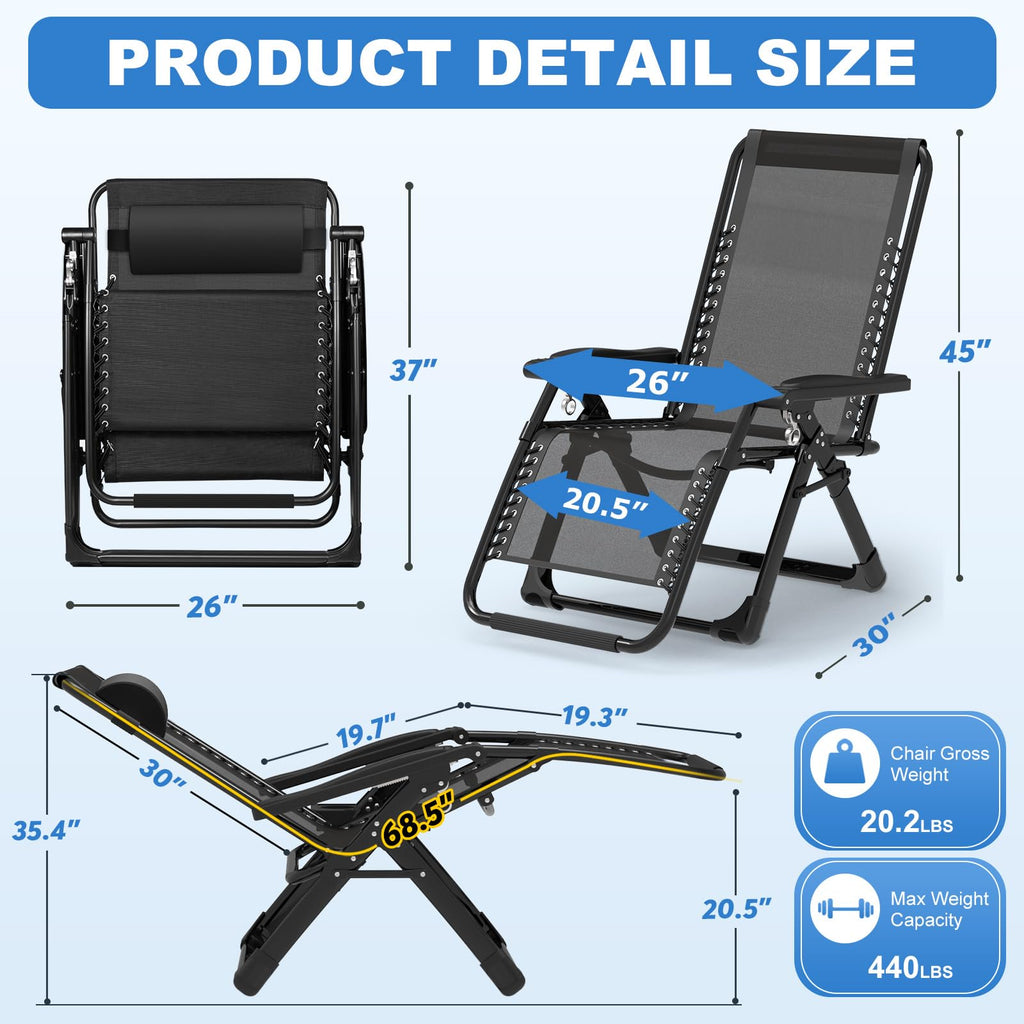 Zero Gravity Chair with Cup Holder, Black H3088