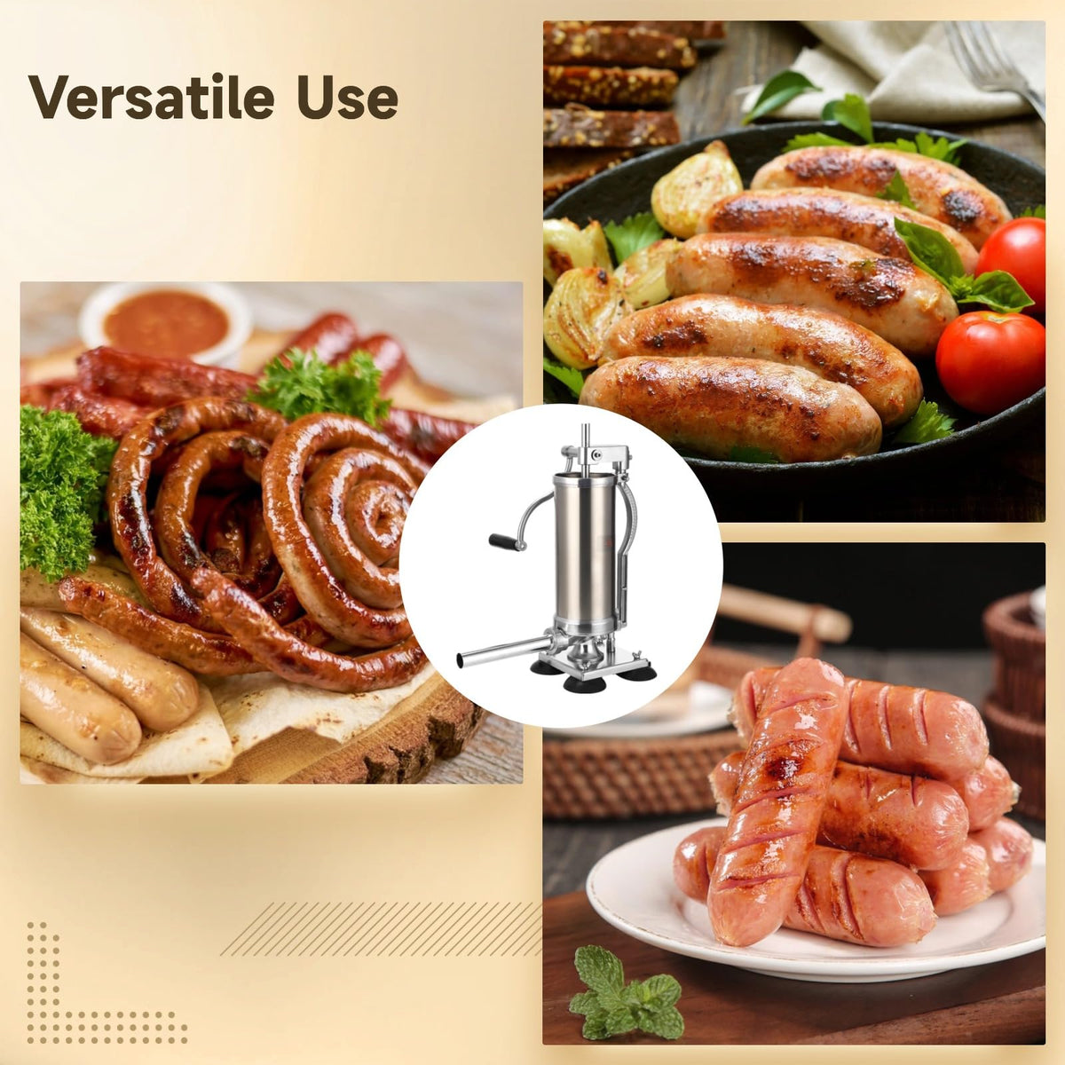3L Hand Crank Stainless Steel Sausage Stuffer with 8 Tubes C181