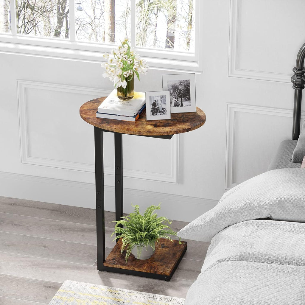 Small C-Shaped Wood Side Table Set of 2 with Metal Frame R702