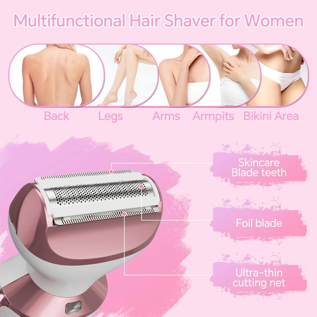 Electric Razor for Women, 4-in-1 Bikini Trimmer & Body Shaver, Rechargeable Wet/Dry D751