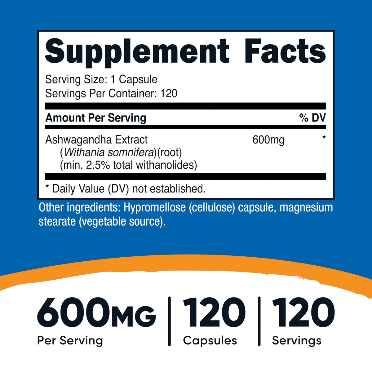 Ashwagandha Herbal Supplement 600mg 120 Capsules V66827