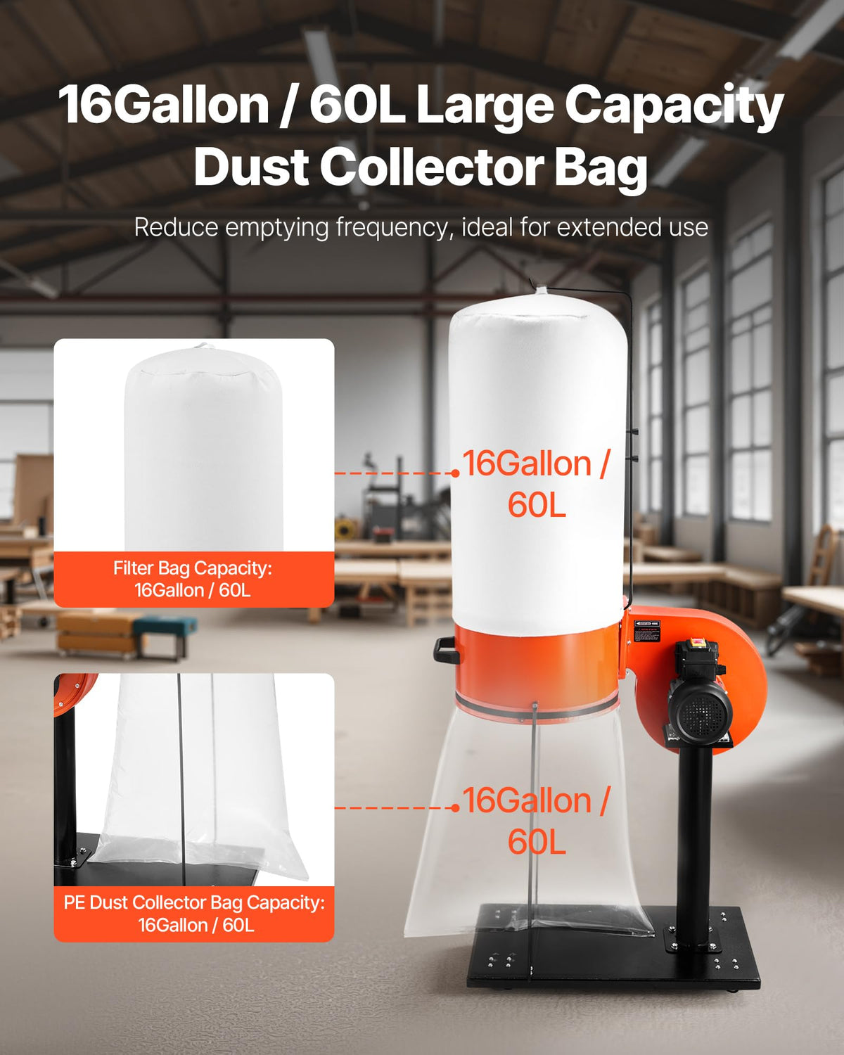 800 CFM 2.5 Micron 1HP 16-Gallon Dust Collector N48655