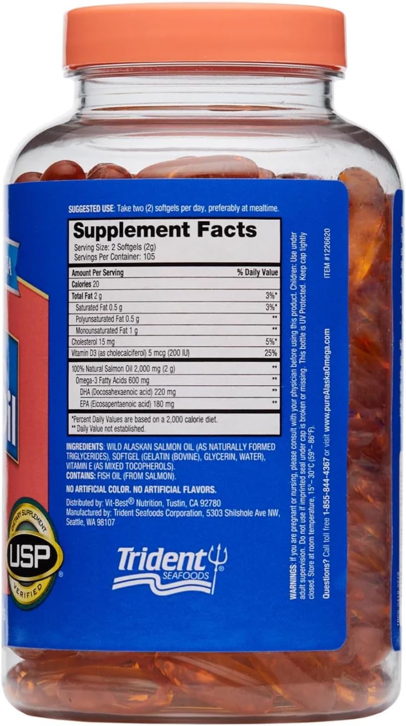 Omega-3 Wild Alaskan Salmon Oil 1000mg Softgels, 210 Count C76589