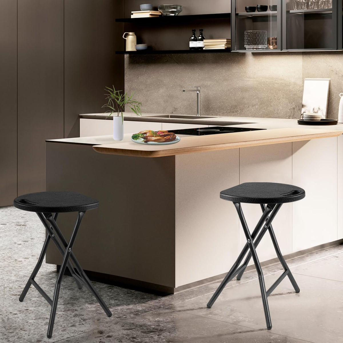 Black Folding Stool with Handle A418866