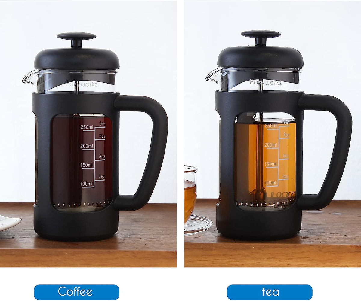 French Press 12 oz and Stainless Steel Double-Wall Espresso Cups 5 oz Set of 2 F222