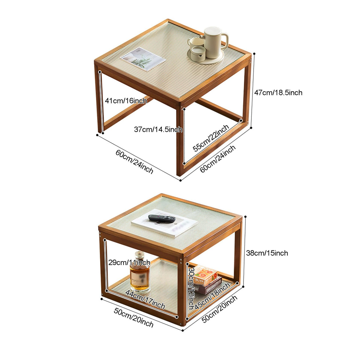 Square Glass Nesting Coffee Tables Set of 2 with Bamboo Frame G713219