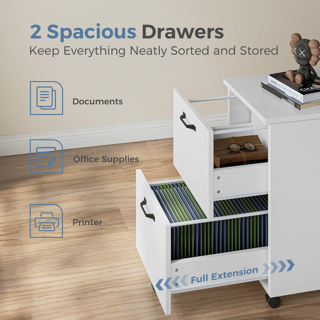 2 Drawer White Rolling Wood File Cabinet V790863