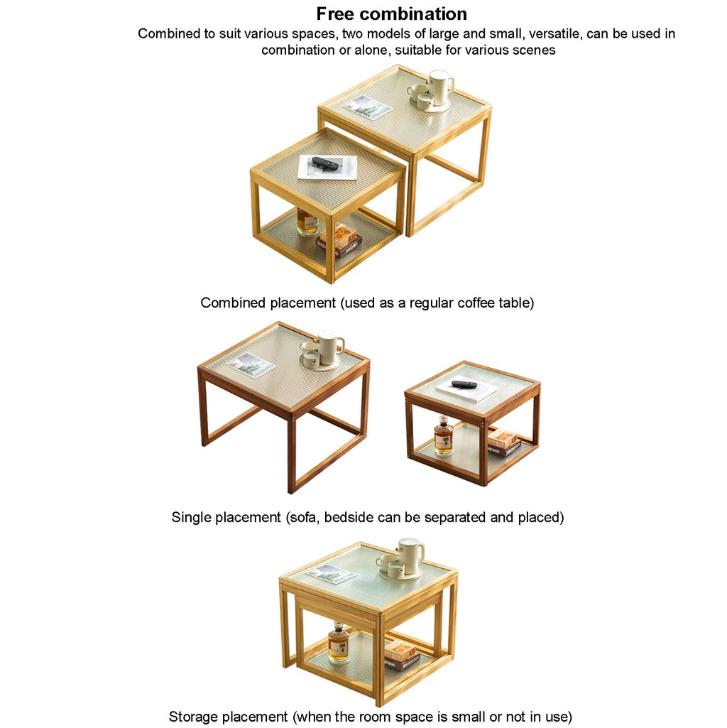 Square Glass Nesting Coffee Tables Set of 2 with Bamboo Frame G713219