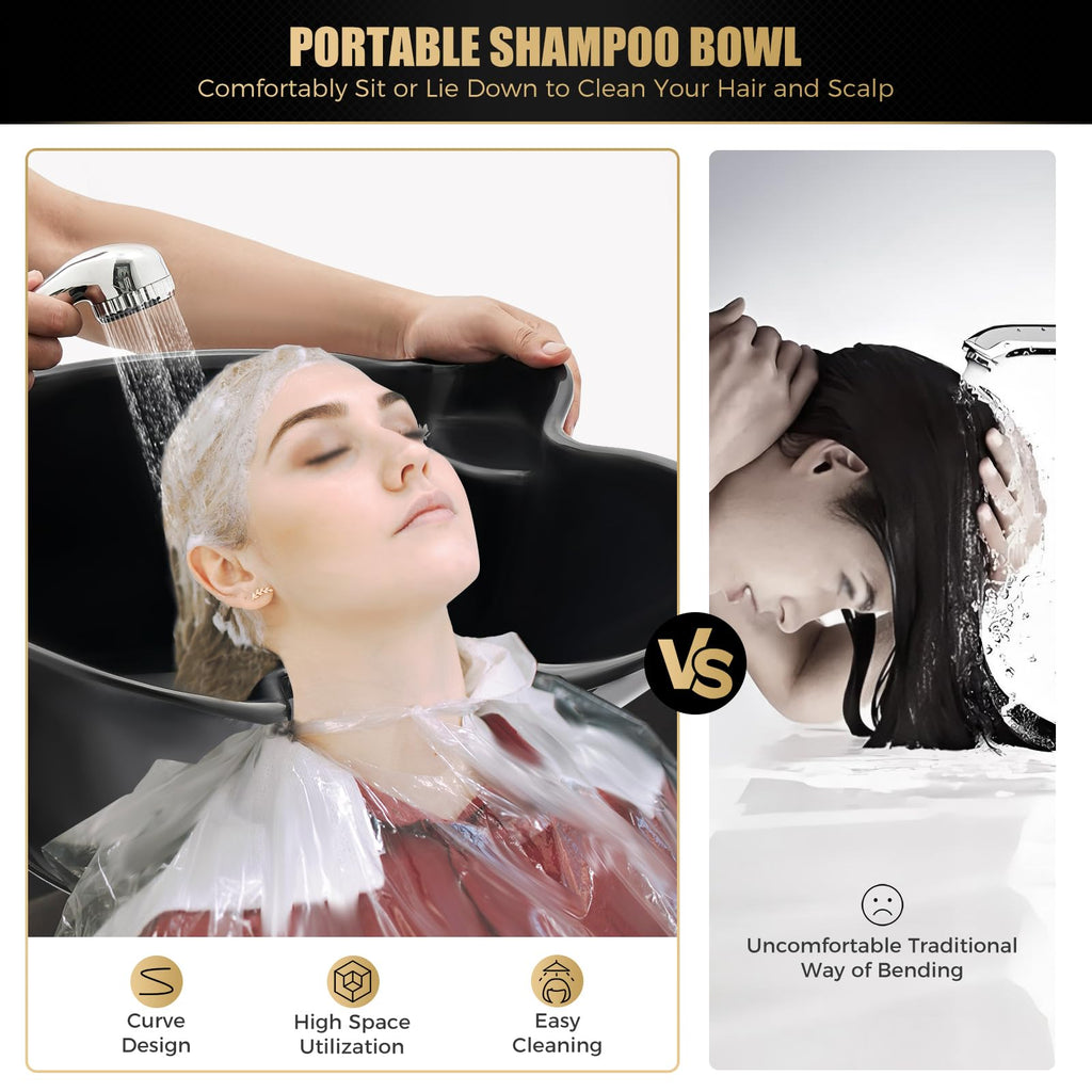 Portable Shampoo Basin with 2 Buckets, Height Adjustable Q699821