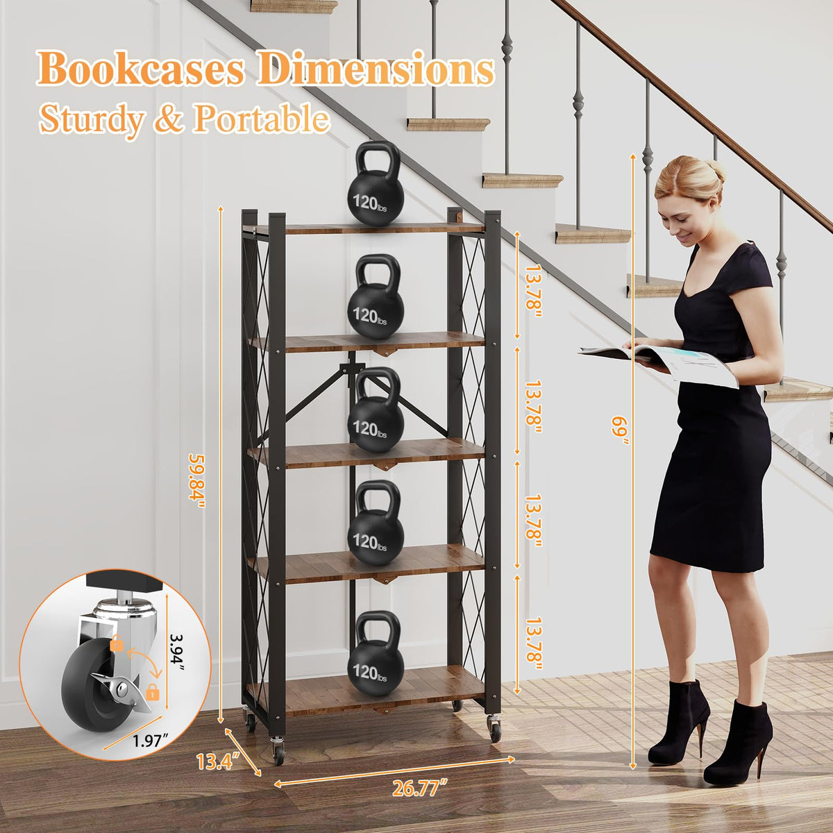 5-Tier Folding Storage Shelf with Woodgrain Finish Q26397