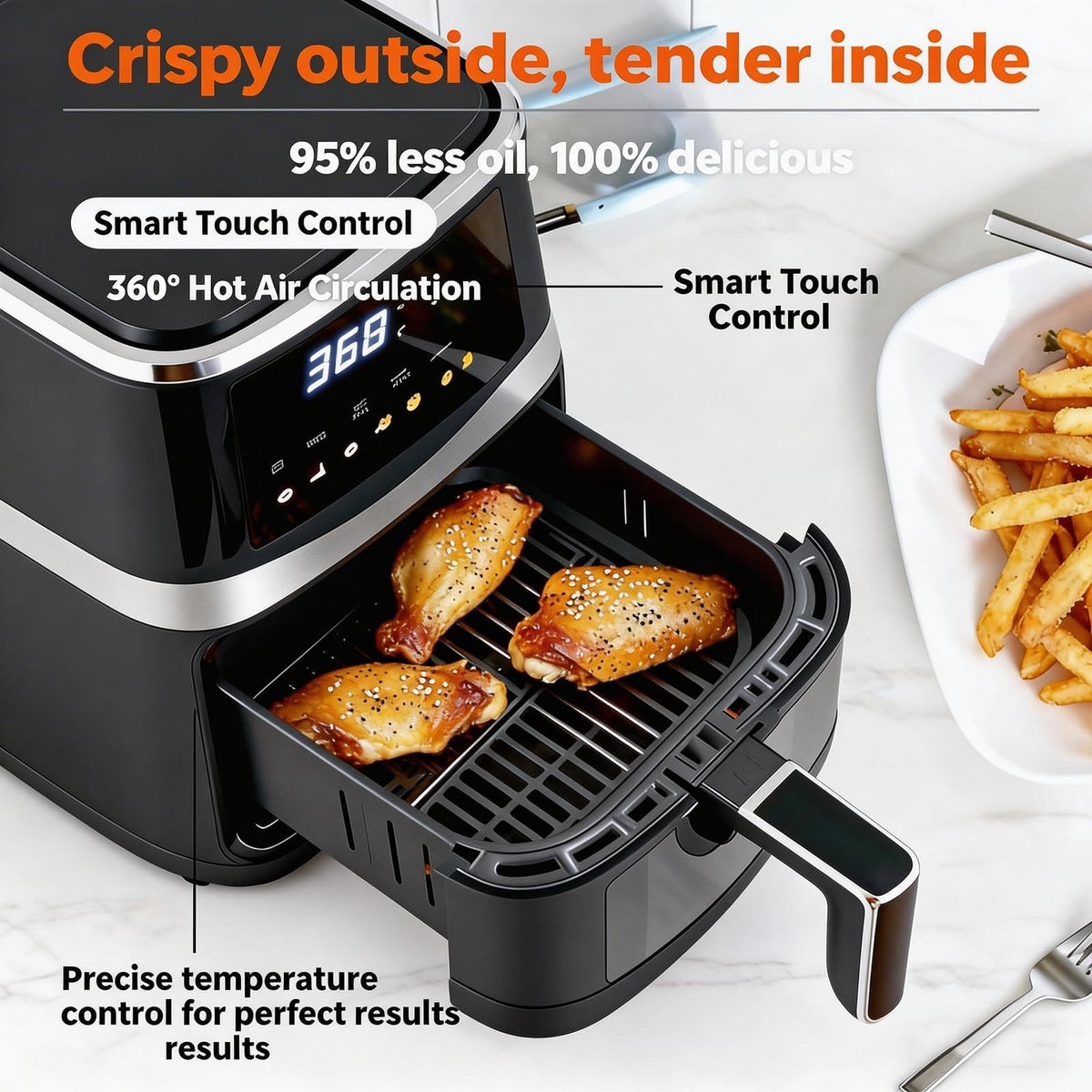 6 QT Family Size Air Fryer with Visible Cooking Window O785170