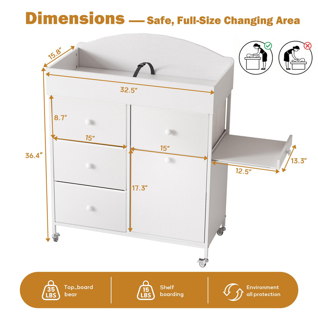 White 4 Drawer Baby Dresser with Changing Table Top W898080