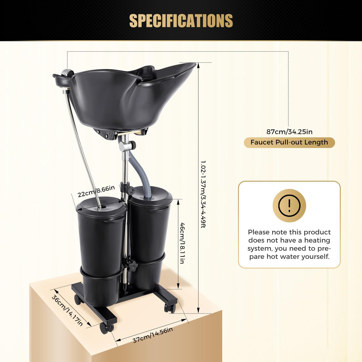 Portable Shampoo Basin with 2 Buckets, Height Adjustable Q699821