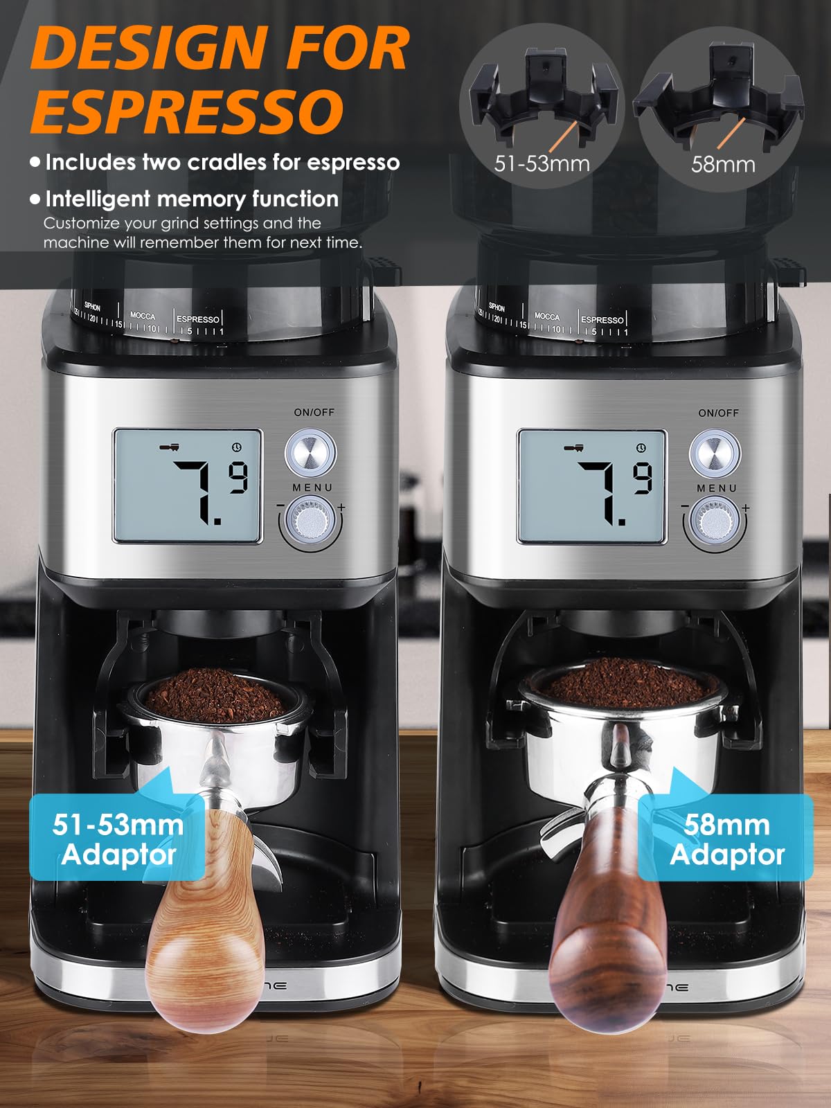 Conical Burr Espresso Coffee Grinder 51mm Stepless Electric N175