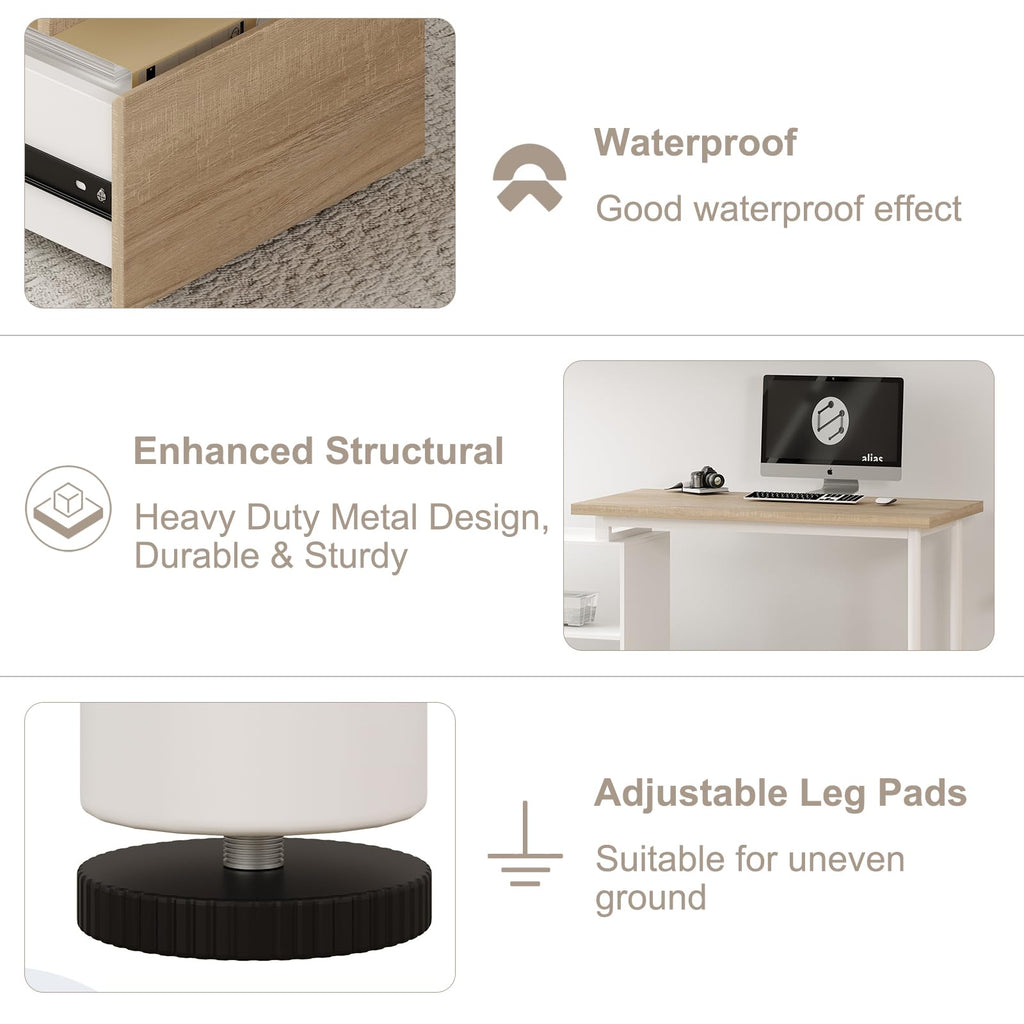 L Shaped Computer Desk with File Drawers & Storage Shelves P4332