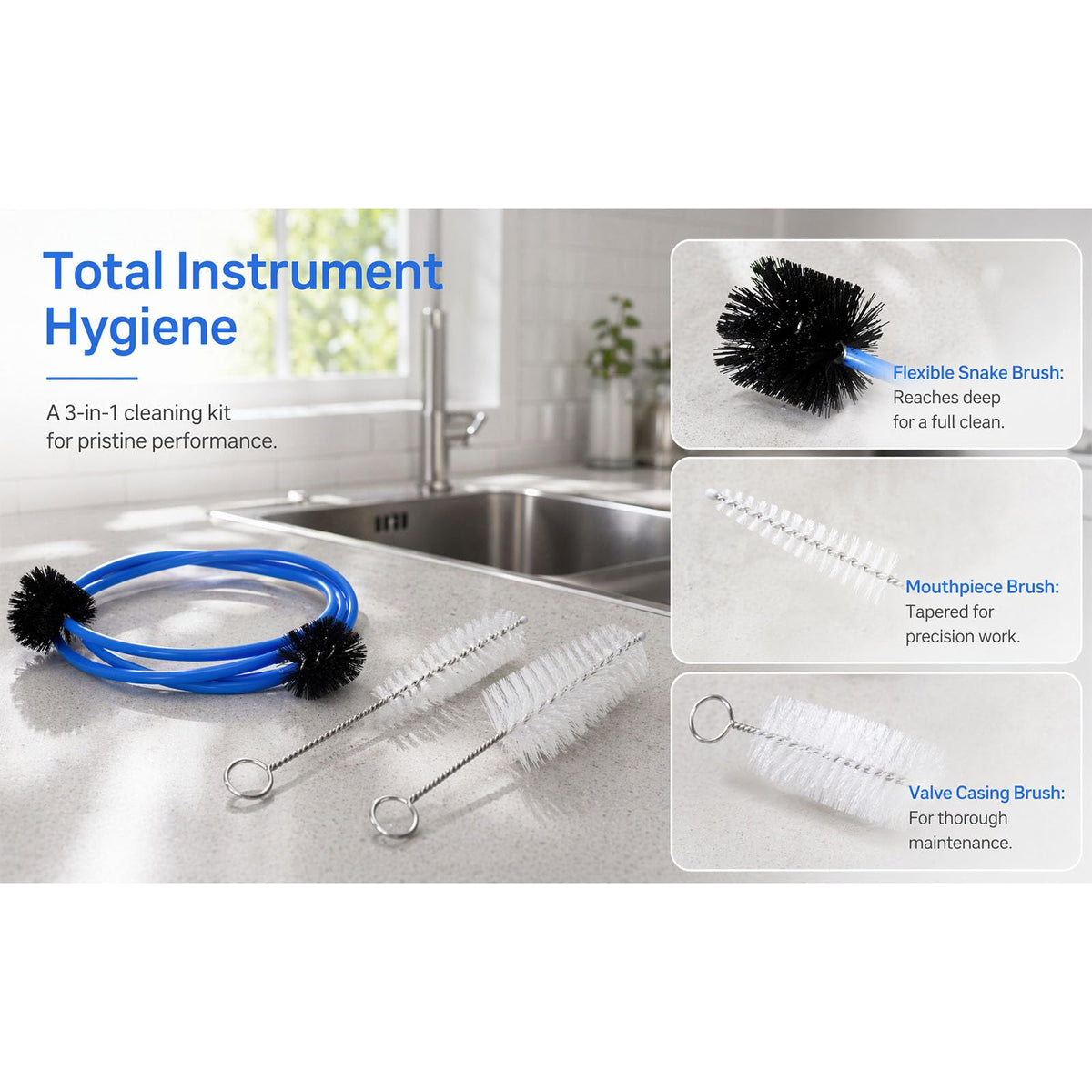 3-Piece Trumpet Cleaning Kit with Mouthpiece and Valve Brush Set Q65373