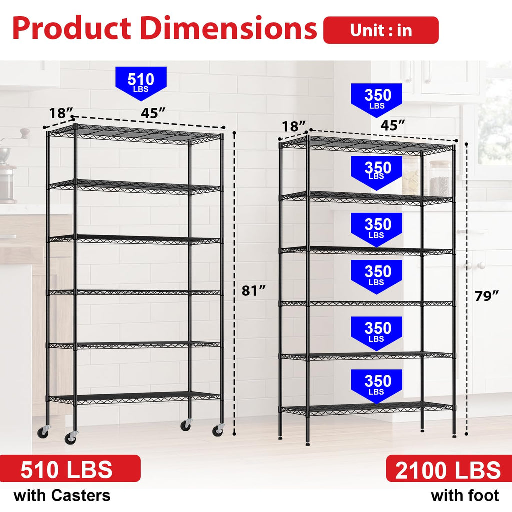 6-Tier Wire Shelf with Wheels K668