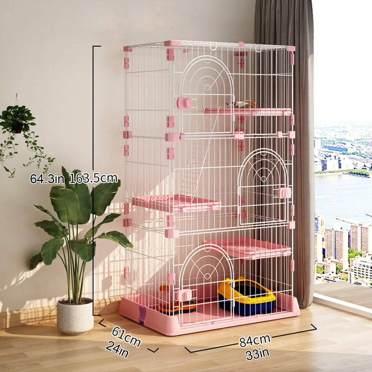 Pink Cat Cage with 3 Platforms and Ramp G2700