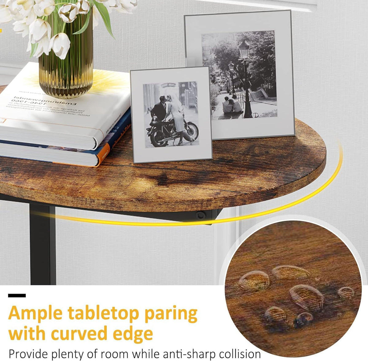 Small C-Shaped Wood Side Table Set of 2 with Metal Frame R702