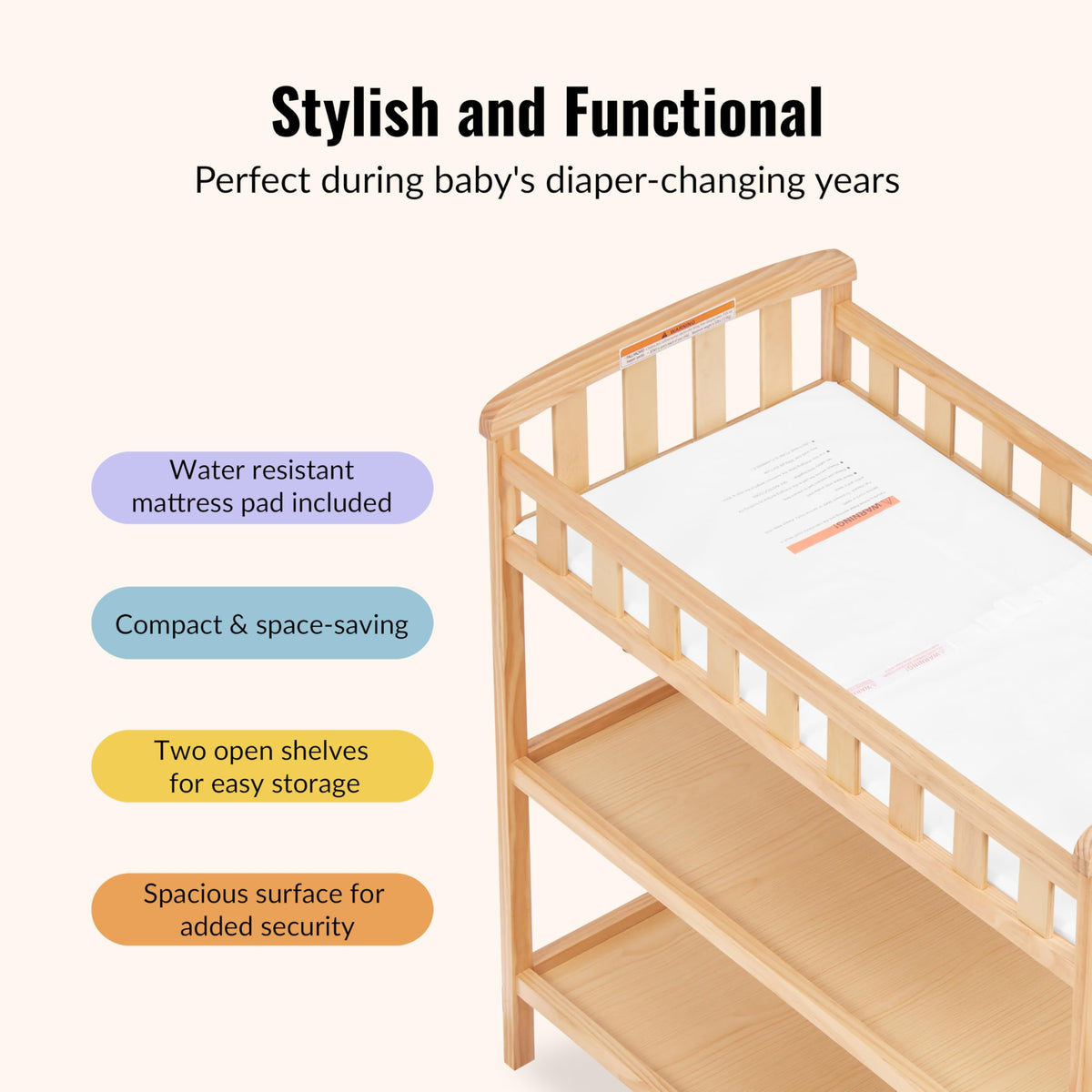 Compact Portable Pinewood Changing Table with Safety Rails E47244