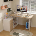 L Shaped Computer Desk with File Drawers & Storage Shelves P4332