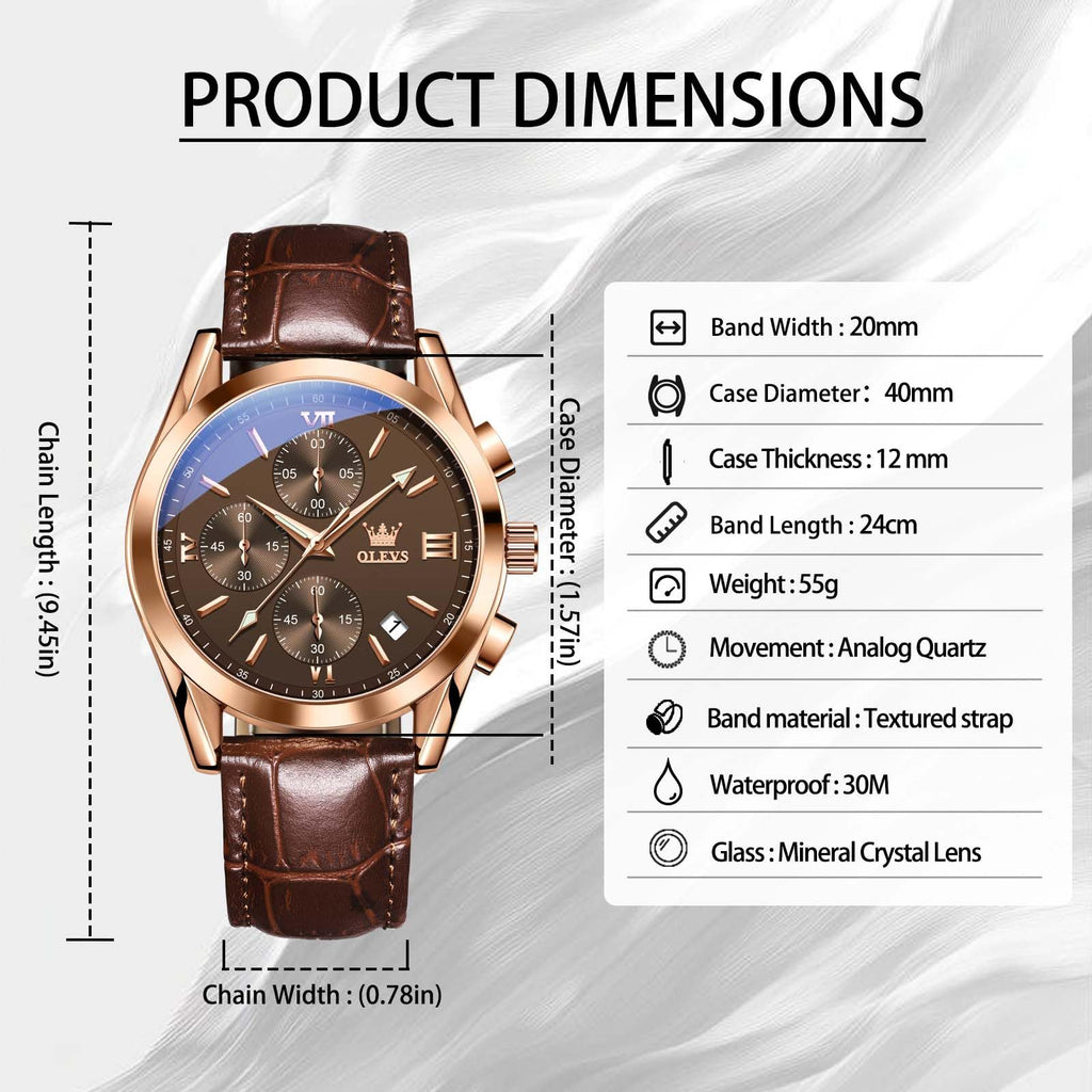 Mens Leather Quartz Brown Wrist Watch B602